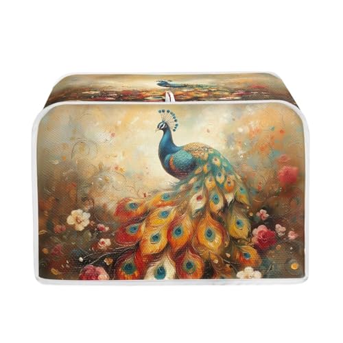 Image of Talayituse Peacock Flower Print Toaster Cover 2 Slice Wide Slot, Lightweight Bread Maker Cover Dust Protection Washable Appliance Bag, S