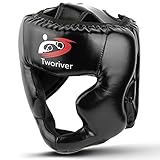 Boxing Headgear, Synthetic Leather MMA Headgear, UFC Fighting Head Guard Sparring Helmet by SANJOIN, Black