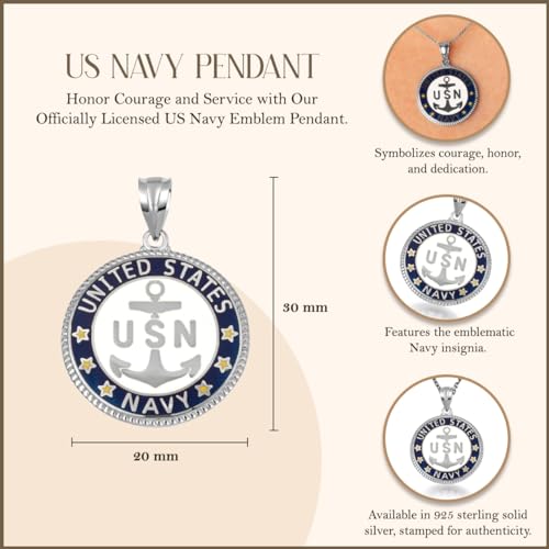 Claddagh Gold .925 Sterling Silver United States Navy Emblem Officially Licensed Medallion Pendant Necklace and Pendant Only4