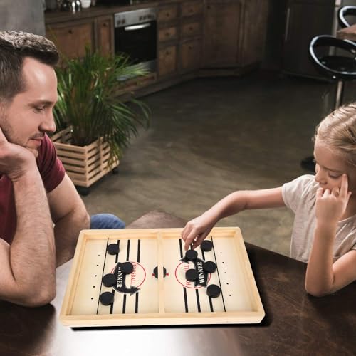 Herenear Tisch Hockey Spielzeug, Interaktive 2-in-1 Eltern-Kind Interaktion Katapult Brettspiel, Tischhockey Holz, Schnell Sling Puck Match-Spiel, Portable Schachbrett-Set, Partyspiele