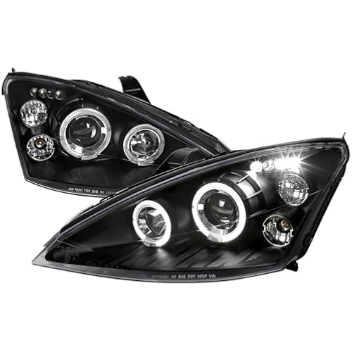 SPEC-D TUNING Halo LED Projector Headlights Black | For 2000-2004 Ford Focus
