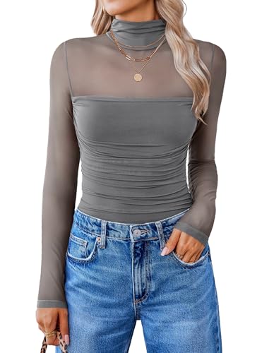 Avidlove Women Long Sleeve Bodysuit Turtle Neck Shapewear Body Suits Mesh One Piece Leotard Shirt Going Out Tops Fall Outfits