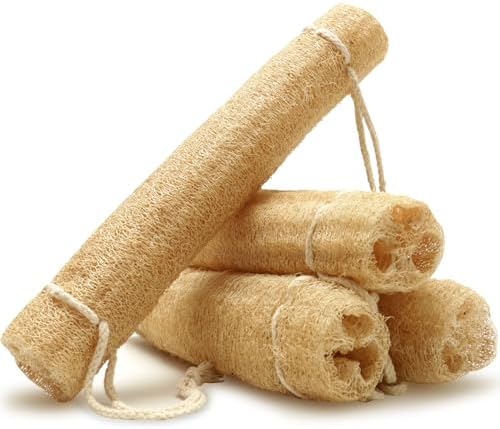 Natural Loofah Sponges Bath Loofah Exfoliating Body Scrubber for Men Women Lofas for Shower Luffa Sponges Skin Care Spa Beauty Bathing Daily Care of 4 PCS