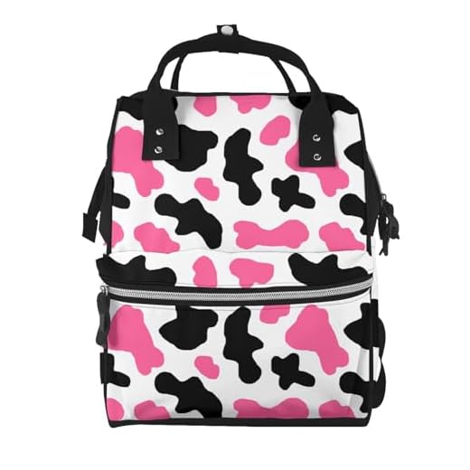 Cute Black Pink Cow Diaper Bag