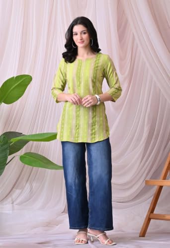 Image of Amazon Brand - Tavasya Women Pure Cotton Katha Plain Short Regular Fit Kurti |Short Top| Solid Casual Tunic
