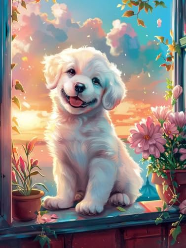 Cuadros Para Pintar por Números de Perro 90x120cm Manualidades con Acrílicos Sin Marco W0-245