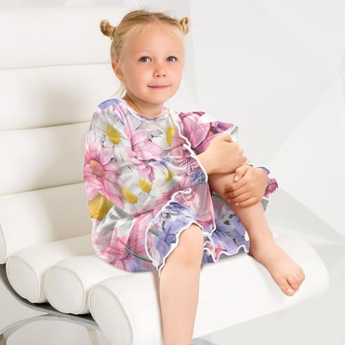 Bolaz Nightgowns Sleepwear Lightweight Nightdress Soft Pajamas Dress Pink Purple White Daisy for 3-10 Years4