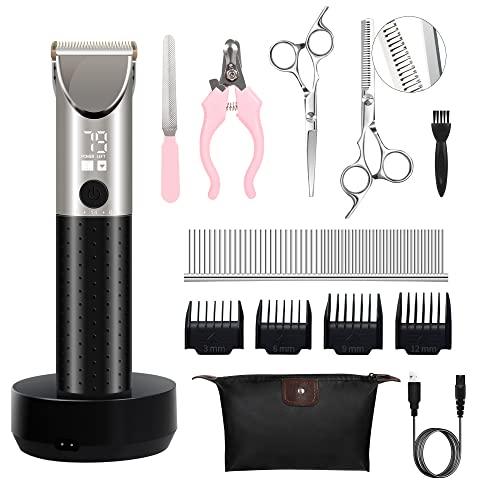 Dog Clippers Low Noise and High Power Cordless Dog Grooming Kit with LCD Display Dog Clippers for Grooming,Pet Clippers for Cats and Other Animals