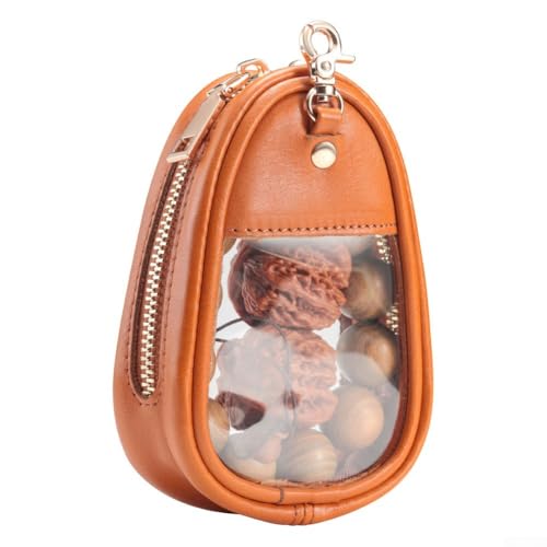 Wenwan Pochette de rangement en cuir faite à la main pour bracelets Wenwan en noyer avec film transparent, 135 x 95 mm, multifonction