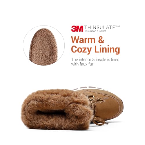 DREAM PAIRS DREAM PAIRS Waterproof Snow Boots for Women, Faux Fur Cozy Warm Insulated Winter Boots Lace Up Mid-Calf Outdoor Shoes for Walking Hiking Hespera,Size 11,Tan,SDSB2305W