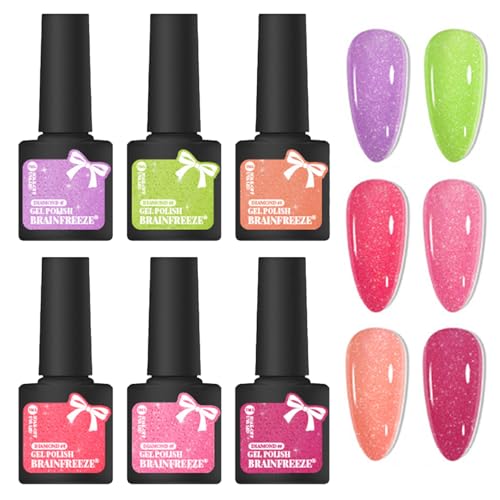 Esmalte De Uñas Con Brillo De Diamante 6 Colores Esmaltes Semipermanentes Reflectante Glitter Pintauñas Soak Off Uv Led Gel Nail Art Manicure Diy Para Mujeres Y Niñas Manicura Casera
