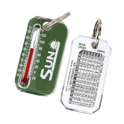 Sun Company Zip-o-gage - Zipper Pull Thermometer for Jacket Parka or Backpack | Mini Outdoor Keychain Thermometer with Windchill Chart on Back (Green)