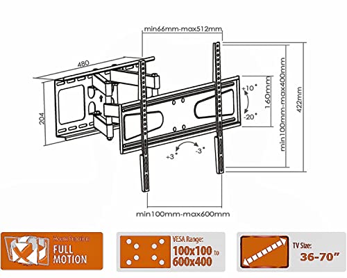 Image of MYL 6 Way Swivel Tilt TV Wall Mount for LCD /LED TV's Upto 32 inch to 80 inch inch (HIG 80 inch)