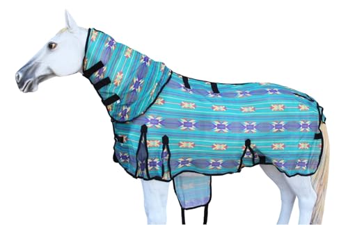Image of Challenger Horse Mesh Summer Scrim Sheet Fly Sheet Spring Airflow Neck Teal Aztec 73113
