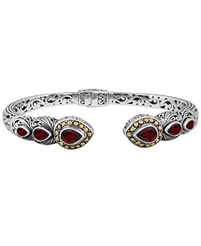 Image of DEVATA Sterling Silver 925 and 18K Gold with Gemstones Bali Filigree Cuff Bracelet