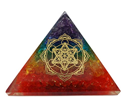 Pirámide de energía orgonita (240 g/8 cm) 7 chakras piedras preciosas con símbolo de cubo de Metatrón | Energía Protección Felicidad Armonía