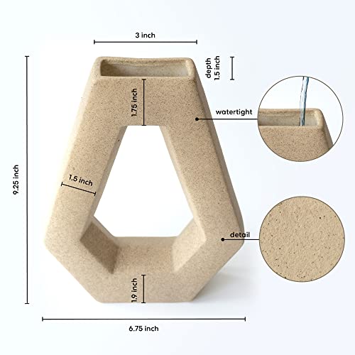 9” Beige Vase- Geometric Vase, Vases For Decor, Ceramic Vase For Beige Room Décor, Modern Vase, Decorative Vase, Stone Vase, Beige Vase, Abstract Vase, Textured Vase, Geometric Décor, 2345 #TOP5