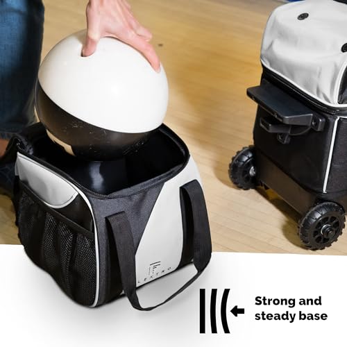 Flextro 2 Ball Bowling Bag with Wheels PLUS Single Ball Bowling Bag; 2 Ball Double Roller Trolley with Compartments for Bowling Equipment and Shoes (Black & White)