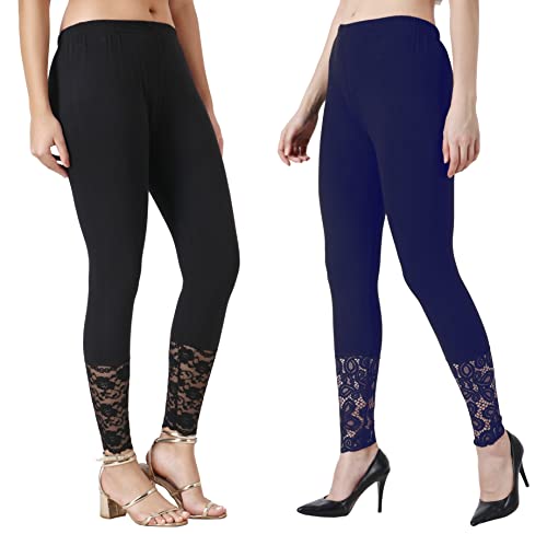 Image of Women's Soft & Stretchable Cotton Leggings Lace Ankle Length Color
