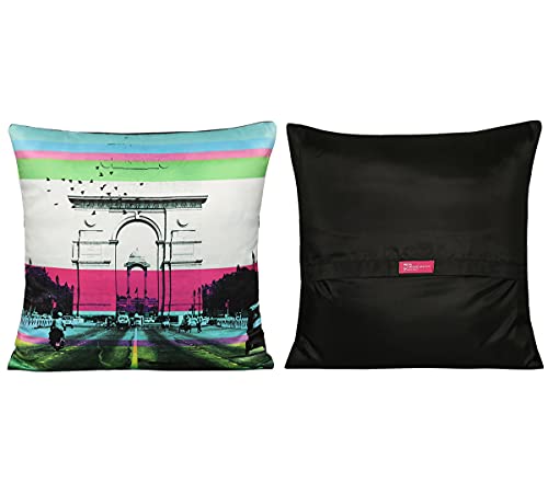 Image of India Circus by Krsnaa Mehta Incredible Pop India Multicolor Satin Blend Cushion Pillow Covers Set of 5 (16 x 16 Inches)
