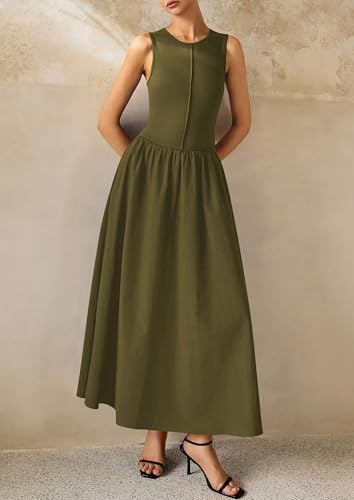 Image of PRETTYGARDEN Maxi Dresses for Women 2026 Summer Casual Sleeveless Patchwork Flowy Vacation Sundress Knit Long Work Tank Dress