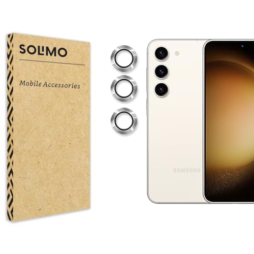 Image of Amazon Brand - Solimo Camera Glass Lens Protector Ring for Samsung Galaxy S23 Case Friendly with Edge to Edge Coverage and Easy Installation (Silver)