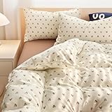 Michorinee Double Duvet Cover Set White Brown Heart Print Beige Bedding Set Kawaii Style Girls Aesthetic Cute Renforce Microfibre Quilt Cover 200x200 cm with Zipper Closure Pillowcase 50x75 - Image 2