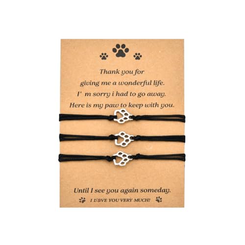 Memorial Gifts Bracelet for Pet Loss of Dog Sympathy Gift Paw Print Friendship Bracelets for 3 Bereavement Remembrance Gifts for Dog Lover Grieving Memory Gift for Cat Lovers Adjustable Bracelet