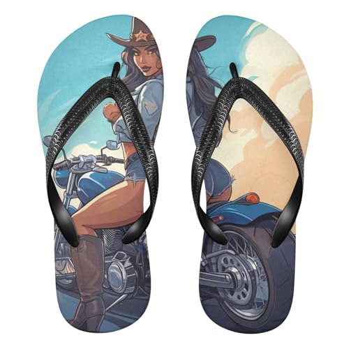 STAYTOP Cowgirl Riding A Motorcycle Flip Flops Sandals of Men's & Women's,Sandals Beach Slippers Shower Slides