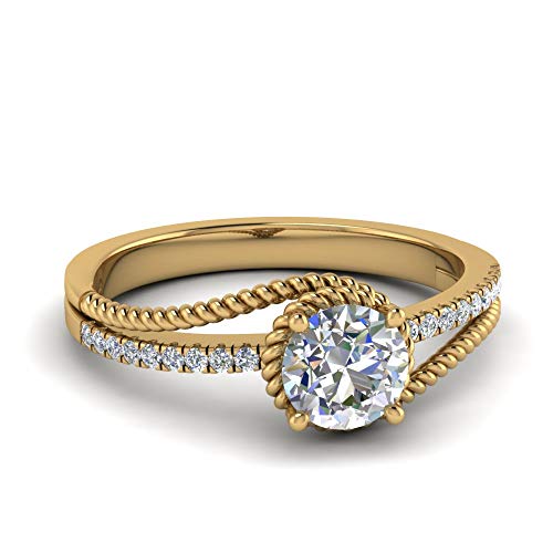 Image of Choose Your Gemstone Rope Split Shank Diamond CZ Ring Yellow Gold Plated Round Shape Split Shank Engagement Ring Minimal Modern Design Birthday Gift Wedding Gift US Size 4 to 12