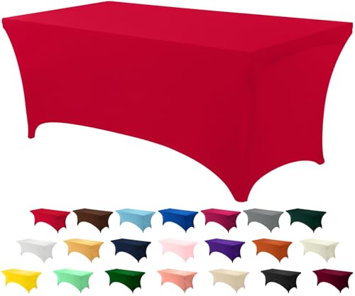 Image of Utopia Kitchen Spandex Tablecloth 1 Pack [6FT, Red] Tight, Fitted, Washable and Wrinkle Resistant Stretch Rectangular Patio Table Cover for Event, Wedding, Banquet & Parties [72Lx30Wx30H Inch]