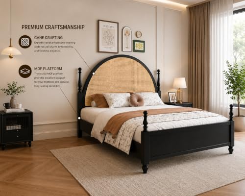 Image of Solid Sheesham Wood Poster King Size Poster Honeymoon Bed Without Storage with Designer Piller and Cane Crafting