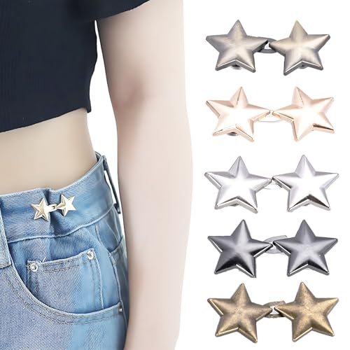 YzmrBdqc 5 pares de clips tensores de cintura, ajustadores de cintura ajustables en forma de estrella para jeans, diseño sin herramientas sin costuras, ideal para pantalones sueltos y uso diario