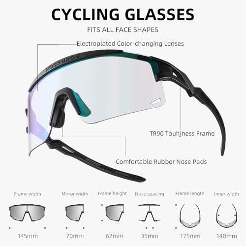 Image of ROCKBROS Cycling Glasses Color-Changing UV Protection Windproof(Black) | Auto-Color Lens, UV Anti-Glare, PC+TR90 Frame, Myopia Frame, Removable Nose Pad, Wind /Sand Protection