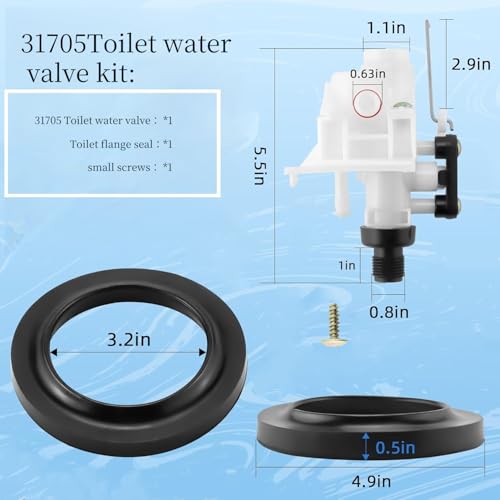 Image of 31705 RV Toilet Valve,RV Toilet Water Valve Replacement Kit for Thetford RV Toilet Parts 31705, fits all Aqua Magic V High /Low Models such as 31687 31683 31688