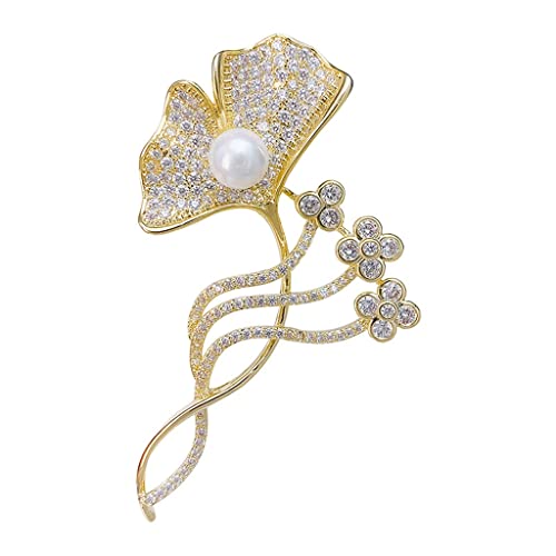 Broche Ginkgo biloba anti-glisse avec épingles fixes et perles flash