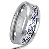 King's Cross Personalized Engraved 6mm/8mm Silver Tungsten Carbide Wedding Band w/Silver Celtic...