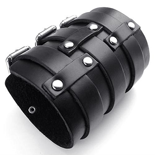 jonline24h Wide Genuine Leather Mens Womens Bangle Cuff Bracelet Punk Rock Fits 7.5" to 9" Black Brown2