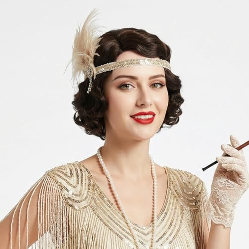 REEWES Long 1920s Wig Finger Wave Wig Curly Short Wig