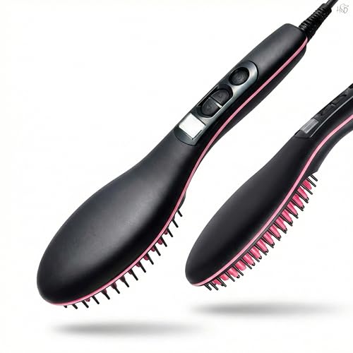 Image of Ceramic Hair Straightener Brush with Digital Display & Temperature Control, Quick Heating Anti-Frizz Straightening Brush, Gift for Women, Girls & Salon Professionals