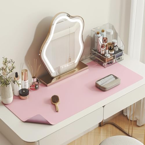 DAWNTREES Makeup Mat for Vanity, 27.6"x13.8", Pink Leather Vanity Mat