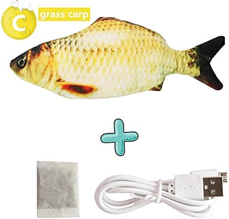 VARWANEO Cat Toy Flopping Fish Cat Toy with Realistic Tail Wagging, Interactive Plush with USB Rechargeable Battery, Chew, Claw and Bite Safe Pillow for Kittens, Plush Cotton Doll (C)