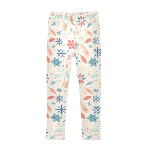 KLL Merry Christmas Winter Leaves Snowflakes Girls Basic Leggings Soft Full Length Leg Yoga Pants Gym