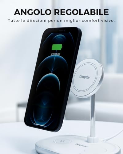Energizer Stazione Di Ricarica Wireless 3 In 1 | 15W Per Iphone Magsafe E Android, 5W Per Airpods E Apple Watch | Caricatore Wireless Rapido Con Led, USB-C, Supporto Magnetico Regolabile - WCP303 - 7