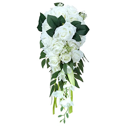 FEILUOYI Wedding Bridal Bouquet Romantic Bride Bouquet Cascading Bridal Bouquet