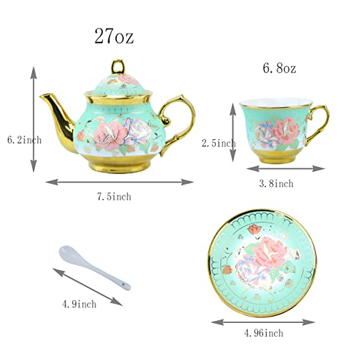 20 Pieces Porcelain Tea Set With Metal Holder, European Ceramic tea set