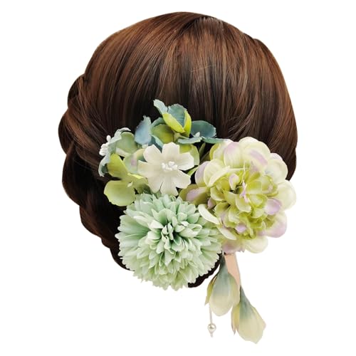 FLYGWIN 成人式 髪飾り ドライフラワー ダリア あじさい かすみ草 造花飾り ヘアアクセサリー 和玉 赤 ゴールド 水引 ヘッドパーツ 振袖 着物 卒業式 七五三 浴衣 袴 結婚式用 手作り バドフラワー 髪飾り