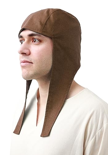 KUOIN Medieval Coif Cap Linen Hats Bonnet with Ear Flaps Victorian Peasant Cosplay Arming Cap Accessories3
