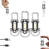 3Pcs Mini Keychain Flashlight Rechargeable, Waterproof Led Pocket Torch Keyring Light Usb 1200lm Super Bright 7 Modes Multifunctional Small Keychain Flashlights for Outdoor Camping, Hiking, Emergency