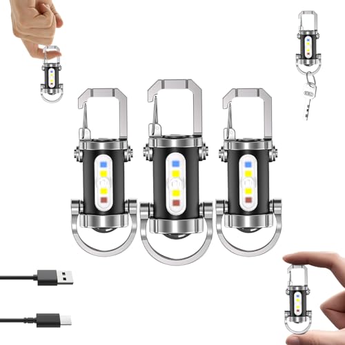 3Pcs Mini Keychain Flashlight Rechargeable, Waterproof Led P
